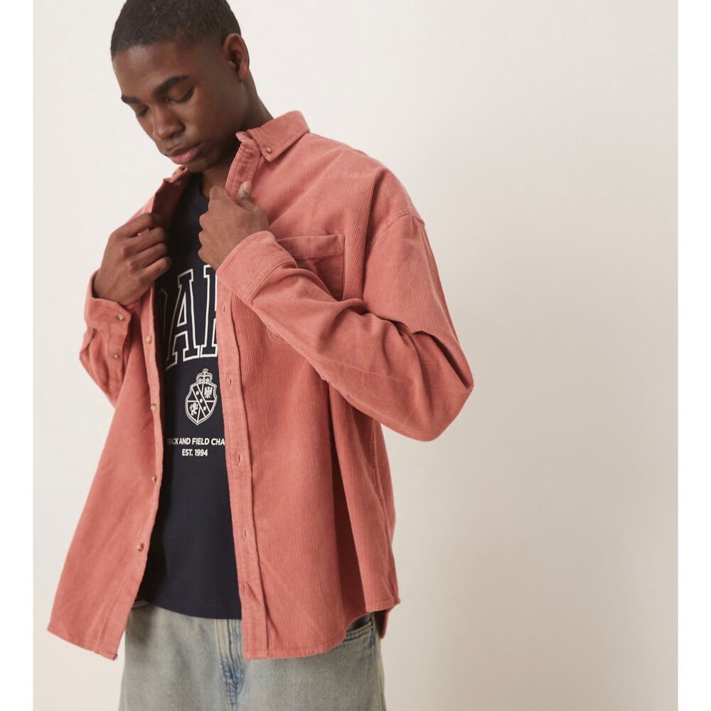 ASOS DESIGN ‘90s Oversized Cord Shirt – Pink – Size XL